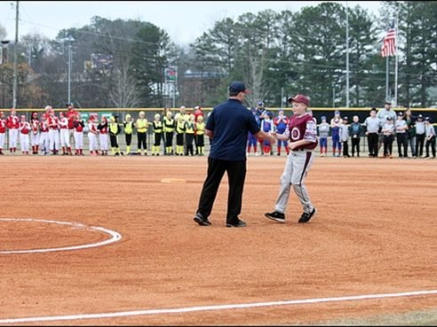 The ceremonial first pitch at Toccoa Little League opening day